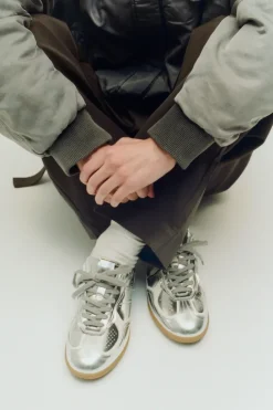Alohas - Tb.490 Rife Shimmer Silver Cream Leather Sneakers
