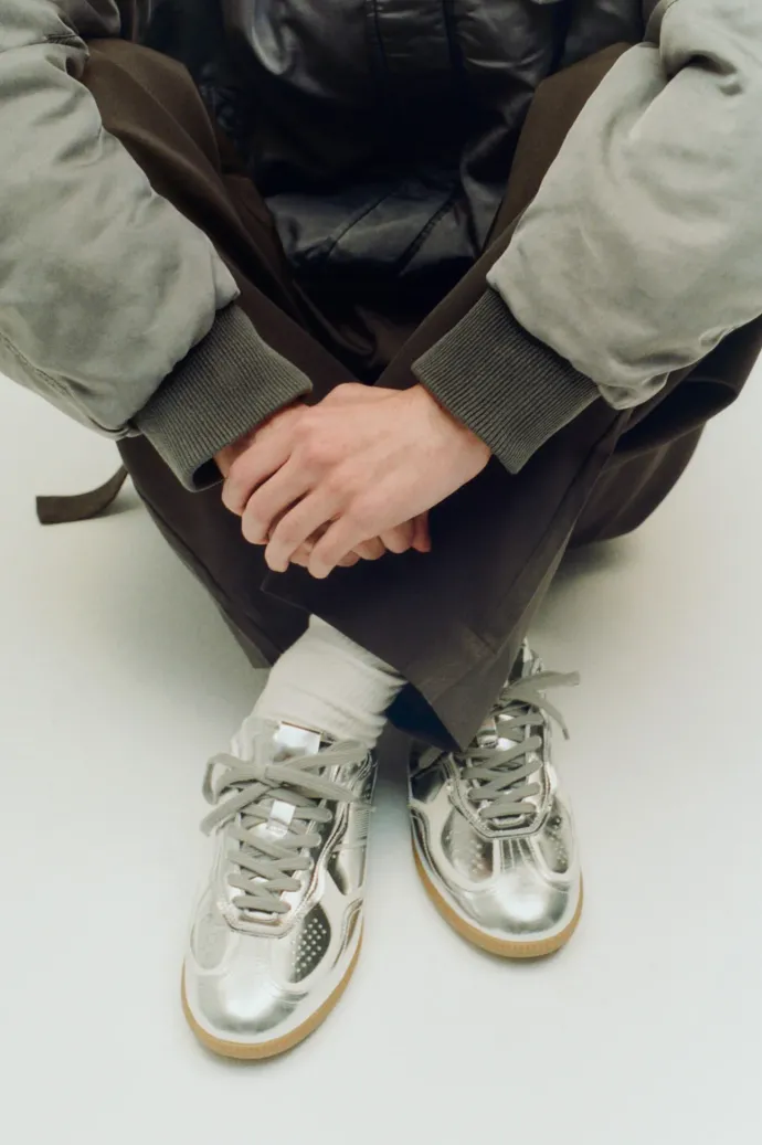 Alohas - Tb.490 Rife Shimmer Silver Cream Leather Sneakers