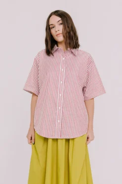 Annie - Jasper Shirt - Burgundy Stripe