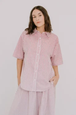 Annie - Jasper Shirt - Burgundy Stripe