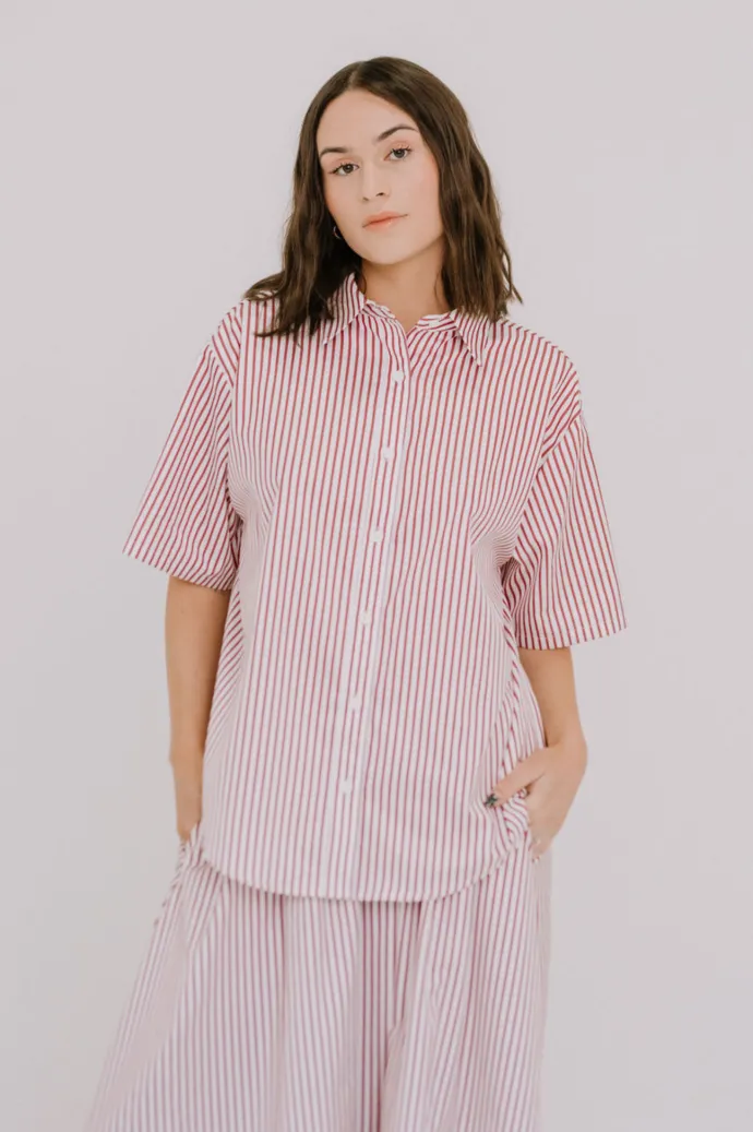 Annie - Jasper Shirt - Burgundy Stripe