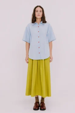 Annie - Jasper Shirt - Pale Blue with Scarlet Contrast Stitch