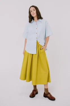 Annie - Jasper Shirt - Pale Blue with Scarlet Contrast Stitch