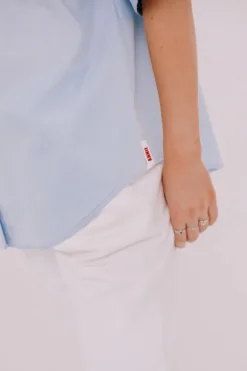Annie - Jasper Shirt - Pale Blue with Scarlet Contrast Stitch