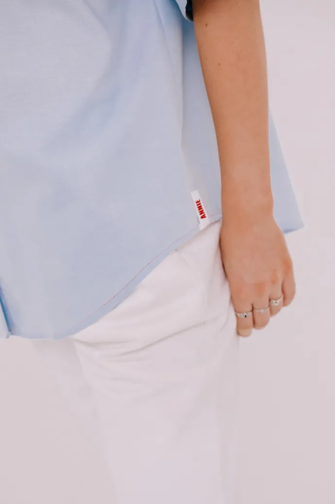 Annie - Jasper Shirt - Pale Blue with Scarlet Contrast Stitch