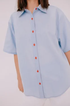Annie - Jasper Shirt - Pale Blue with Scarlet Contrast Stitch