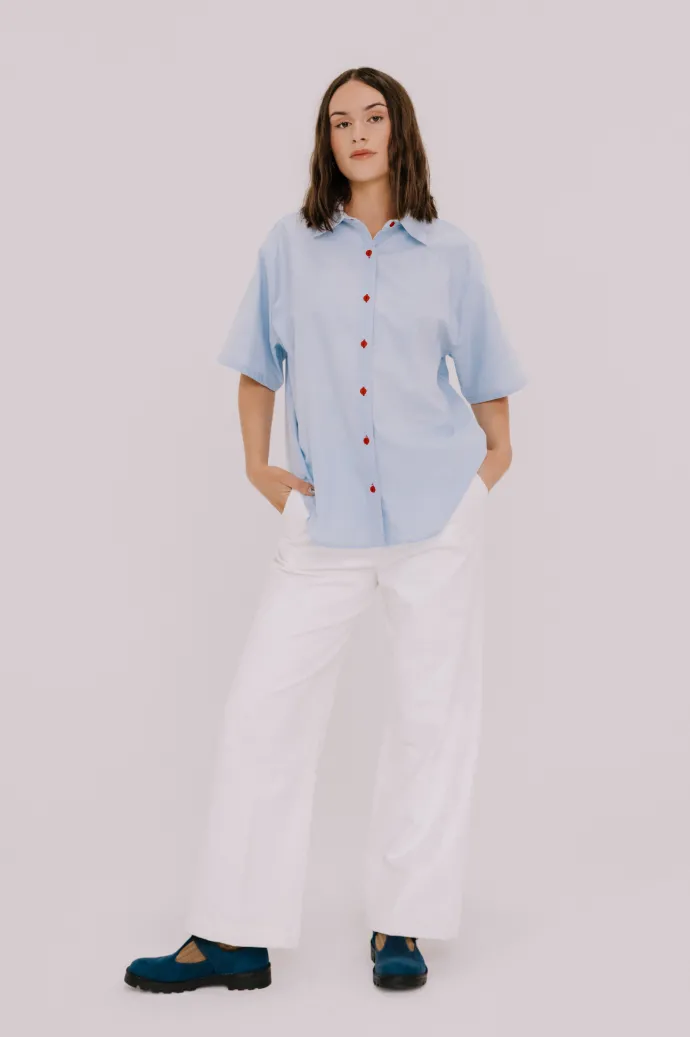 Annie - Jasper Shirt - Pale Blue with Scarlet Contrast Stitch