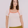 Annie - Juni Ribbed Contrast Tee - Vanilla/Ruby