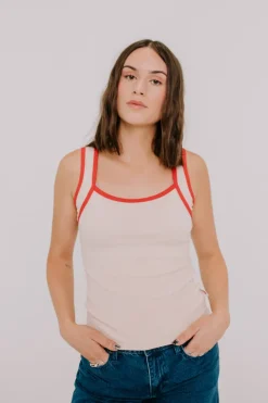 Annie - Juni Ribbed Contrast Tank - Vanilla/Ruby