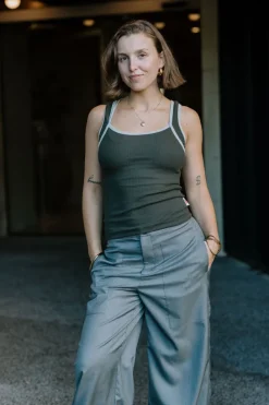 Annie - Juni Ribbed Contrast Tank - Khaki/Grey
