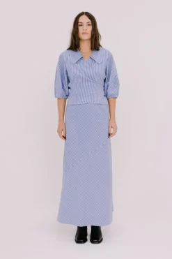 Annie - Lydia Wrap Blouse - Blue stripe