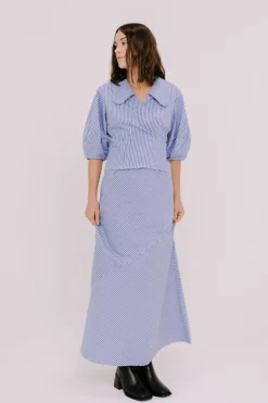 Annie - Lydia Wrap Blouse - Blue stripe