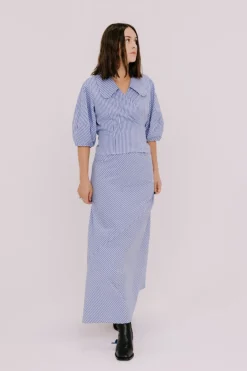 Annie - Lydia Wrap Blouse - Blue stripe