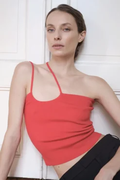 Del Villar - Straps Knit Top - Red