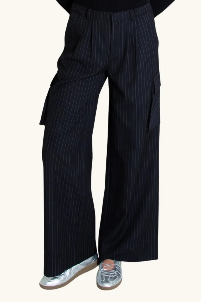 Find Me Now - Archie Pant - Black Pinstripe