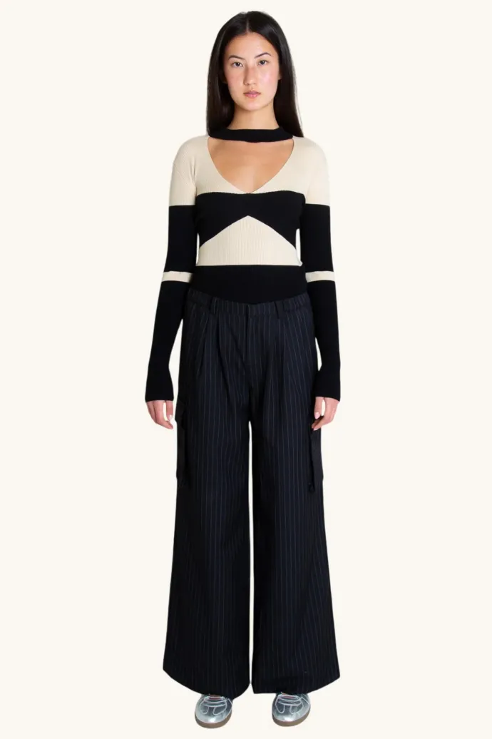 Find Me Now - Archie Pant - Black Pinstripe
