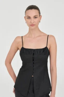 Friend Of Audrey - Lydia Linen Singlet Top - Black