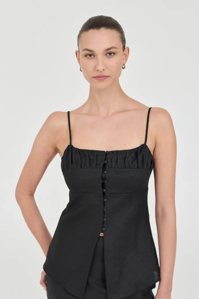 Friend Of Audrey - Lydia Linen Singlet Top - Black