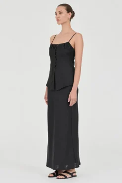 Friend Of Audrey - Lydia Linen Singlet Top - Black