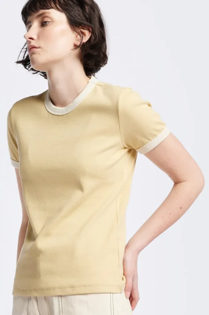 Kloke - Veil Rib Tee - Butter w Ecru Bind