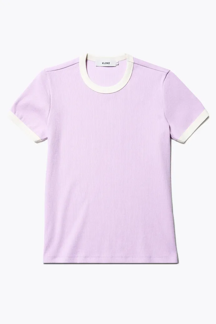Kloke - Veil Rib Tee - Lilac w Ecru Bind
