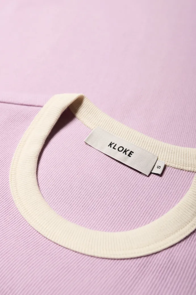 Kloke - Veil Rib Tee - Lilac w Ecru Bind
