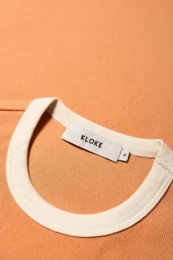 Kloke - Veil Rib Tee - Pastel Orange w Ecru Bind