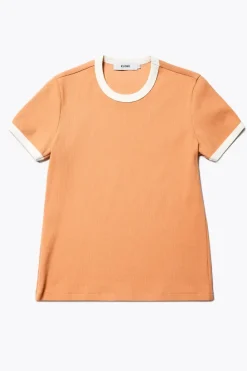 Kloke - Veil Rib Tee - Pastel Orange w Ecru Bind
