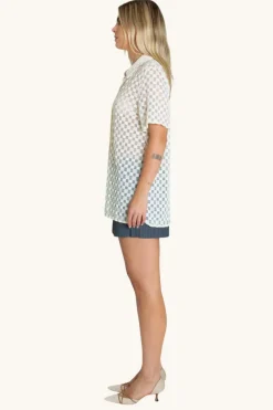 LAST ONE | Find Me Now - Harmony Checkered Mesh Button Down - White Noise