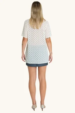 LAST ONE | Find Me Now - Harmony Checkered Mesh Button Down - White Noise