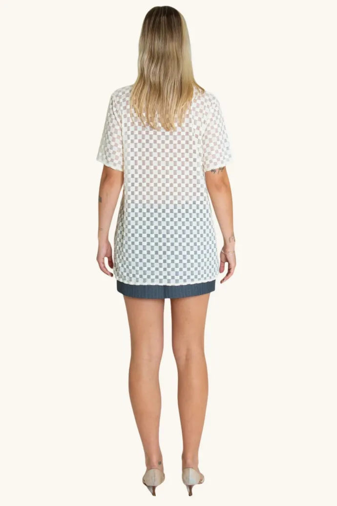 LAST ONE | Find Me Now - Harmony Checkered Mesh Button Down - White Noise