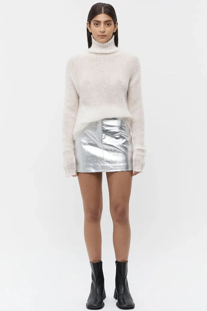 LAST ONE | Friend of Audrey - Musier Leather Mini Skirt - Silver
