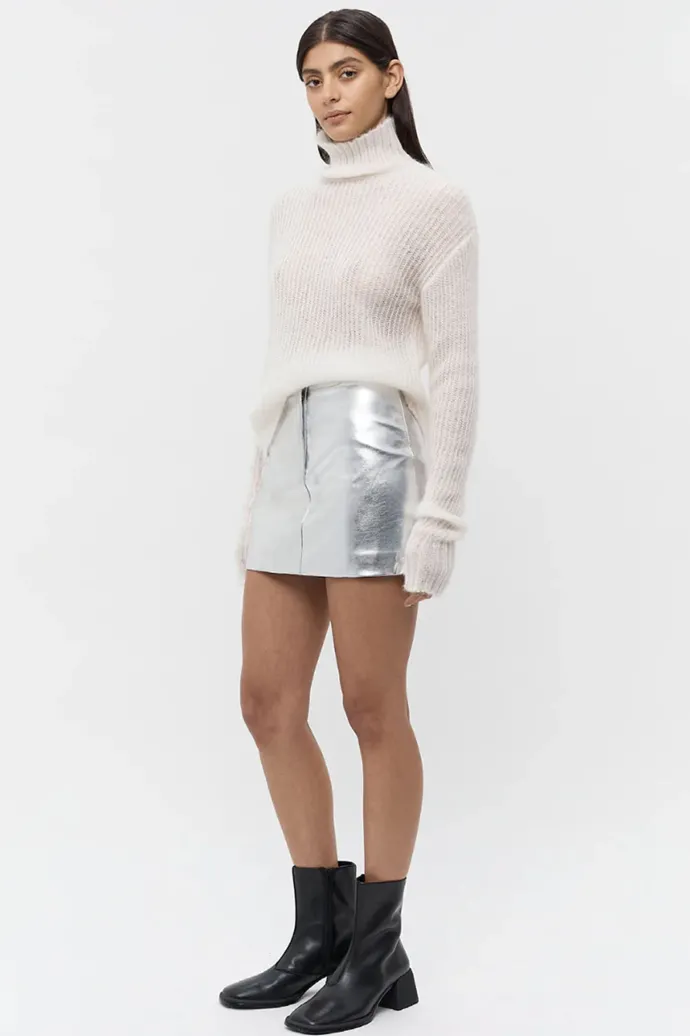 LAST ONE | Friend of Audrey - Musier Leather Mini Skirt - Silver