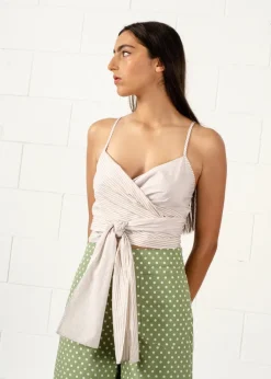 LAST ONE | Penny Sage - Dalton Wrap Top - Sand Stripes