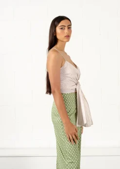 LAST ONE | Penny Sage - Dalton Wrap Top - Sand Stripes