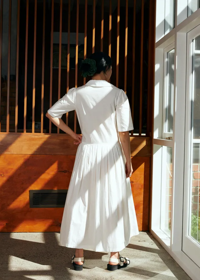 LAST ONE | Penny Sage - Summer Iris Dress - Ivory Poplin