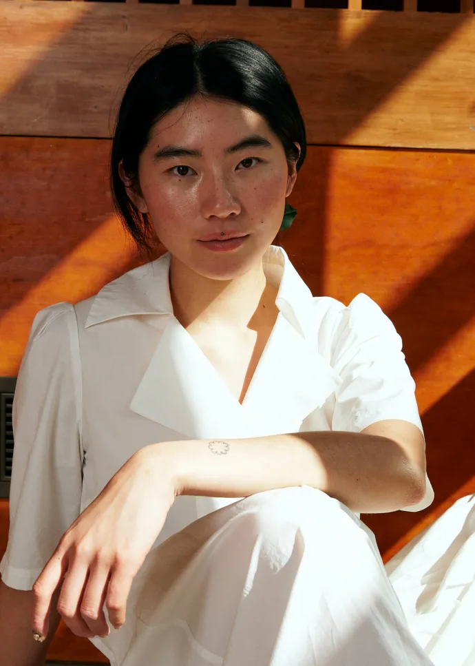 LAST ONE | Penny Sage - Summer Iris Dress - Ivory Poplin