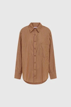 LAST ONE | ROWIE - Ramona Stripe Long Sleeve Shirt - Tan Stripe
