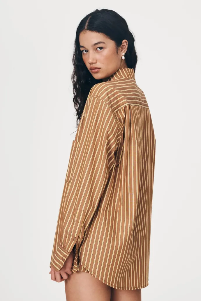 LAST ONE | ROWIE - Ramona Stripe Long Sleeve Shirt - Tan Stripe
