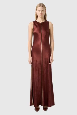 LAST ONE | Third Form - Crush Contrast Bind Maxi Tank Dress - Shiraz/Apple