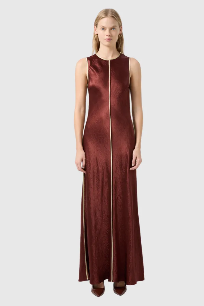LAST ONE | Third Form - Crush Contrast Bind Maxi Tank Dress - Shiraz/Apple
