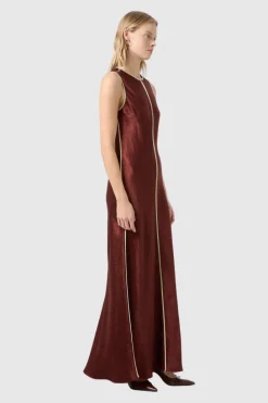 LAST ONE | Third Form - Crush Contrast Bind Maxi Tank Dress - Shiraz/Apple