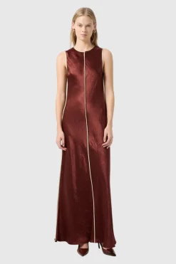 LAST ONE | Third Form - Crush Contrast Bind Maxi Tank Dress - Shiraz/Apple