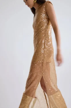 LAST ONE | Third Form - Reflection Sequin Maxi Dress - Honey