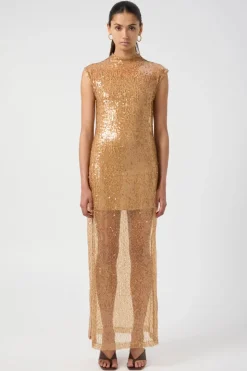 LAST ONE | Third Form - Reflection Sequin Maxi Dress - Honey