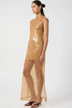 LAST ONE | Third Form - Reflection Sequin Maxi Dress - Honey