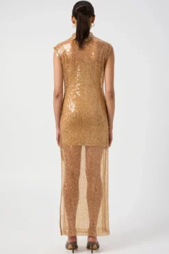 LAST ONE | Third Form - Reflection Sequin Maxi Dress - Honey