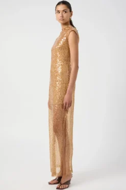 LAST ONE | Third Form - Reflection Sequin Maxi Dress - Honey