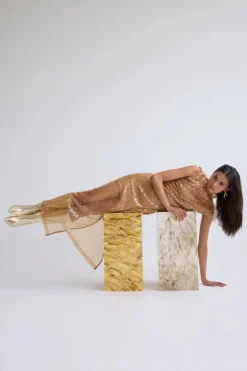 LAST ONE | Third Form - Reflection Sequin Maxi Dress - Honey