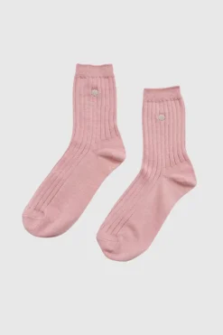 Le Bon Shoppe - Embroidered Her Socks - Pink Soda + Silver Seashell